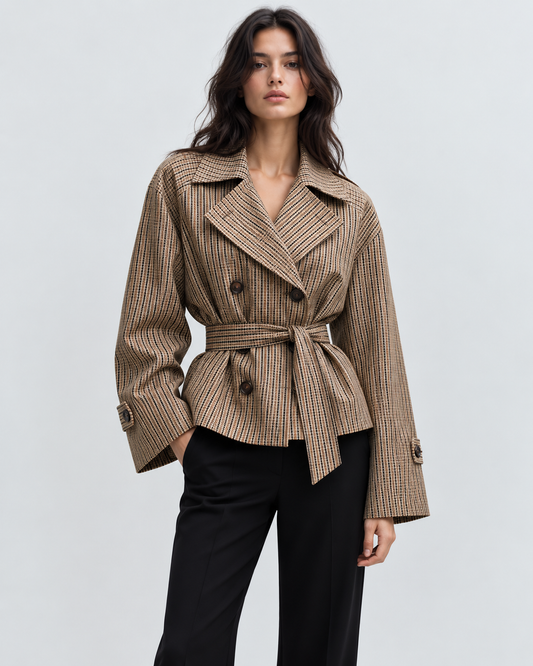 Elara Belted Check Trench