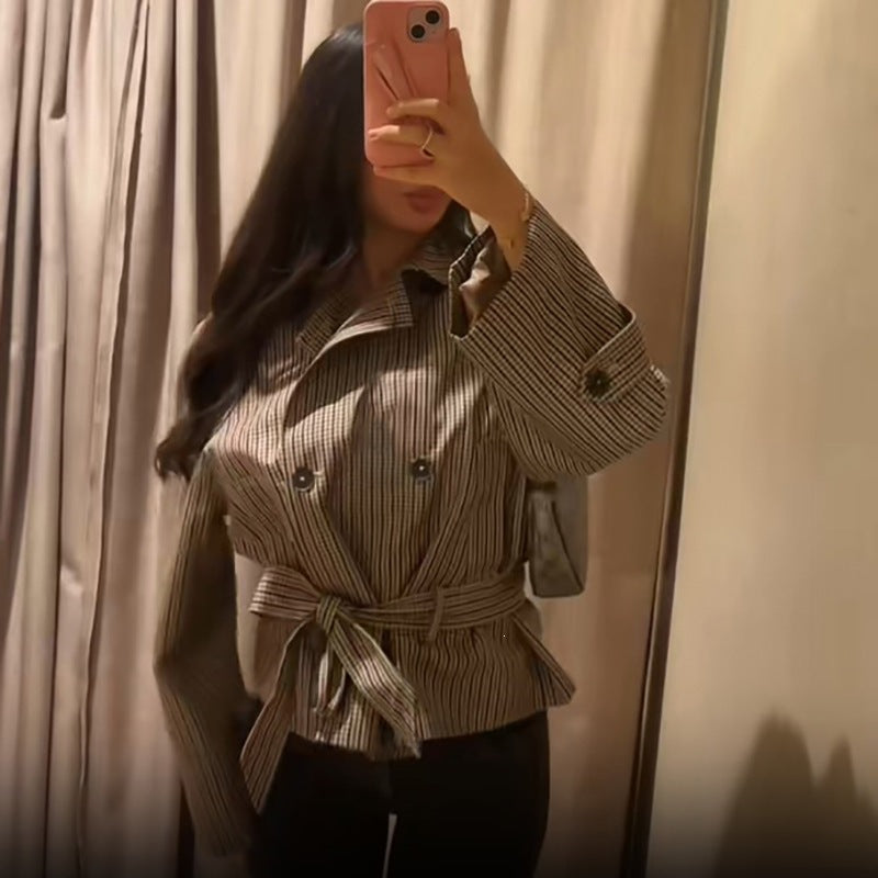 Elara Belted Check Trench